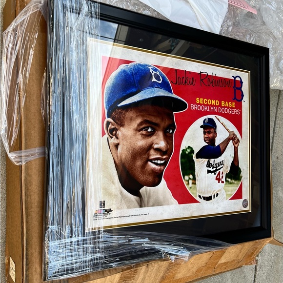 Framed Jackie Robinson Brooklyn Dodgers Print - Black Frame